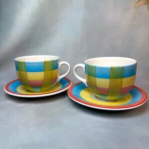 Made In Italy For Marketplace Multicolor Hand Painted Cup & Saucer Set Of Two